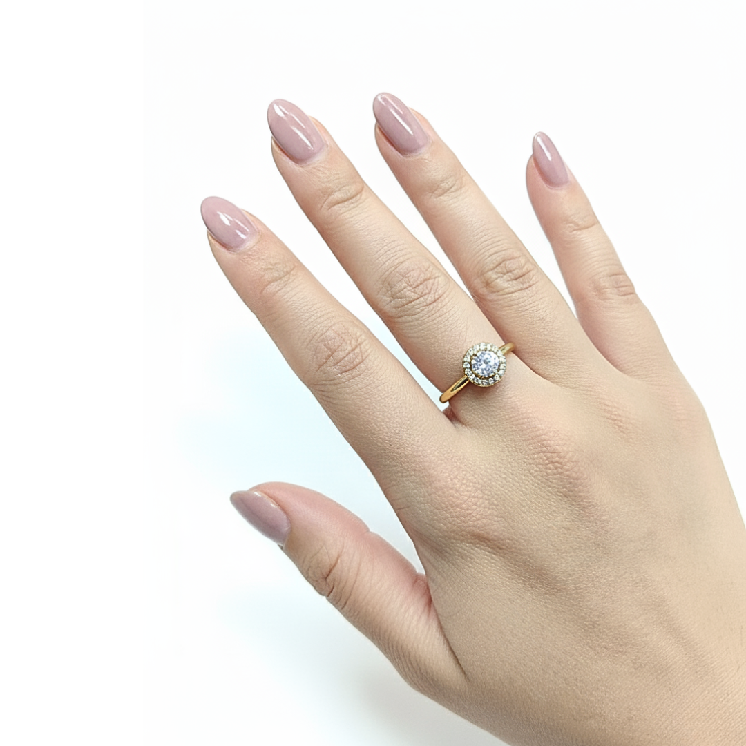 Anello Halo Solitario