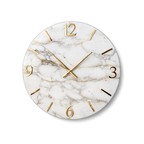 Orologio da parete Made in Italy in resina, texture marmo bianco e oro per decorazione pareti di uffici e salotti prestigiosi.