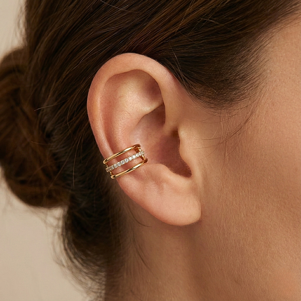 Trilogy Cuff – Ear Cuff Regolabile in Acciaio Inossidabile (Oro 18k & Silver)