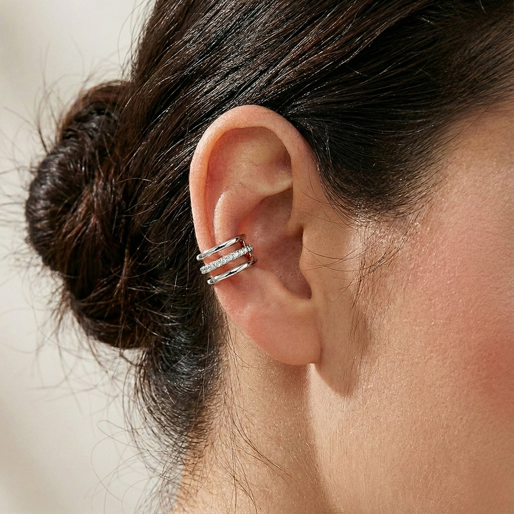 Trilogy Cuff – Ear Cuff Regolabile in Acciaio Inossidabile (Oro 18k & Silver)