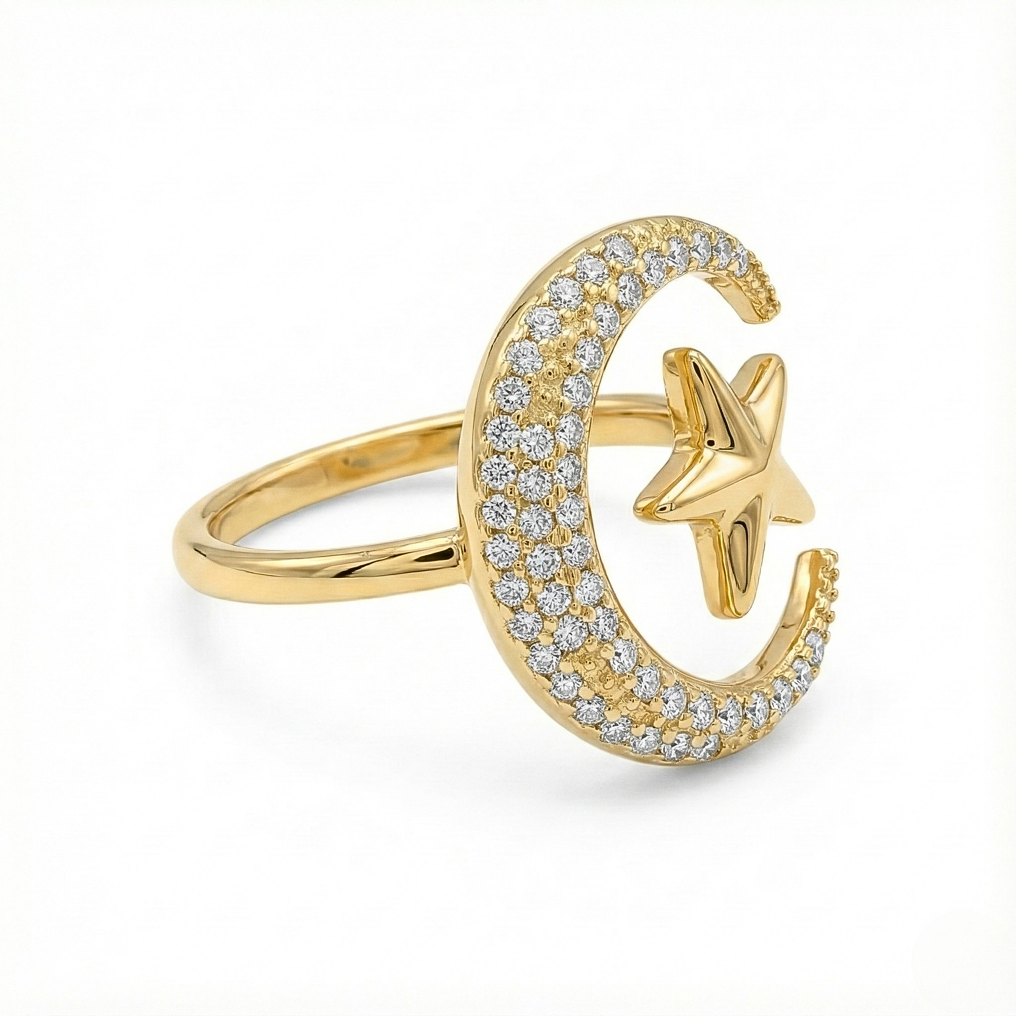 Anello Moonchild 🌙✨ | Luna e Stella Pavé | Acciaio Inox Placcato Oro 18k Regolabile