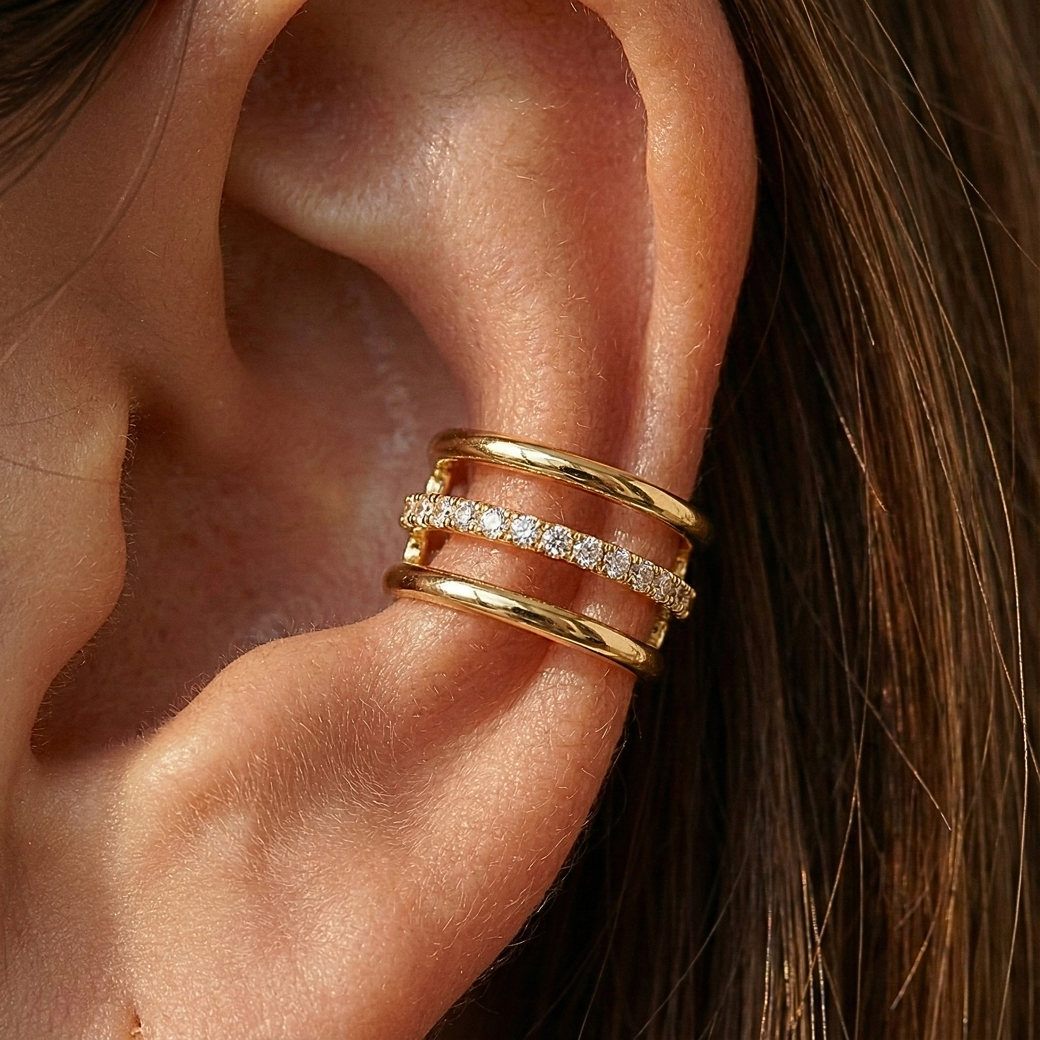 Trilogy Cuff – Ear Cuff Regolabile in Acciaio Inossidabile (Oro 18k & Silver)