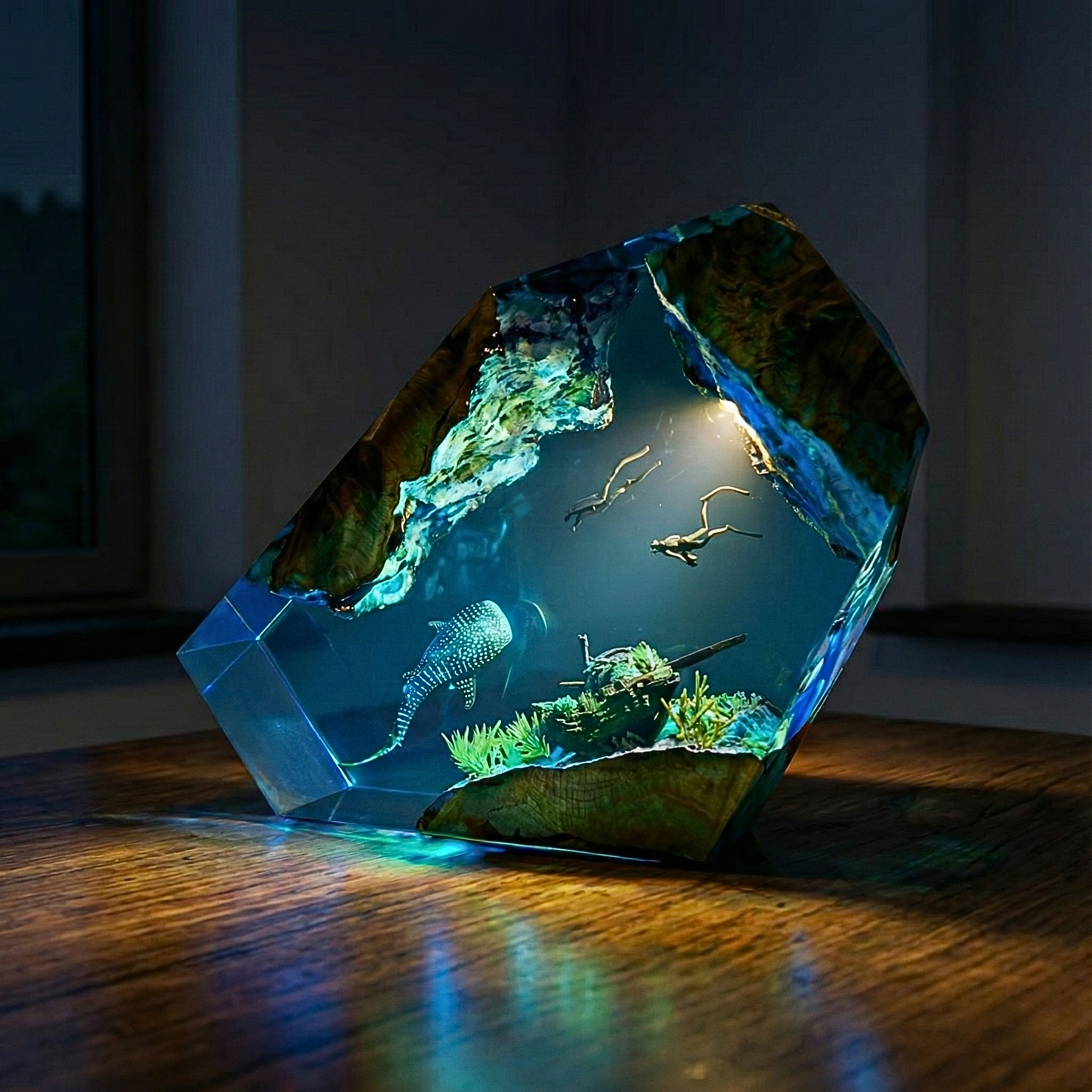 Aquarium - Lampada in Resina e Radica di ulivo