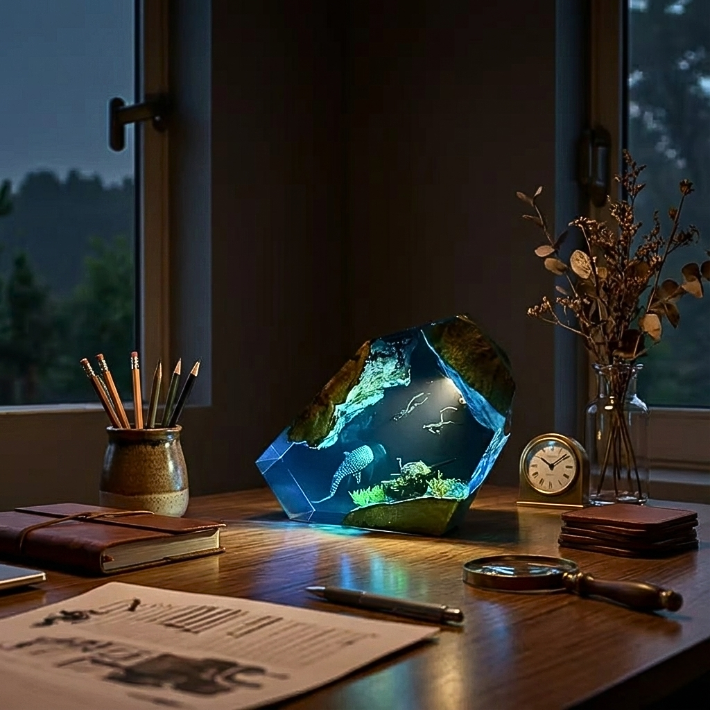 Aquarium - Lampada in Resina e Radica di ulivo