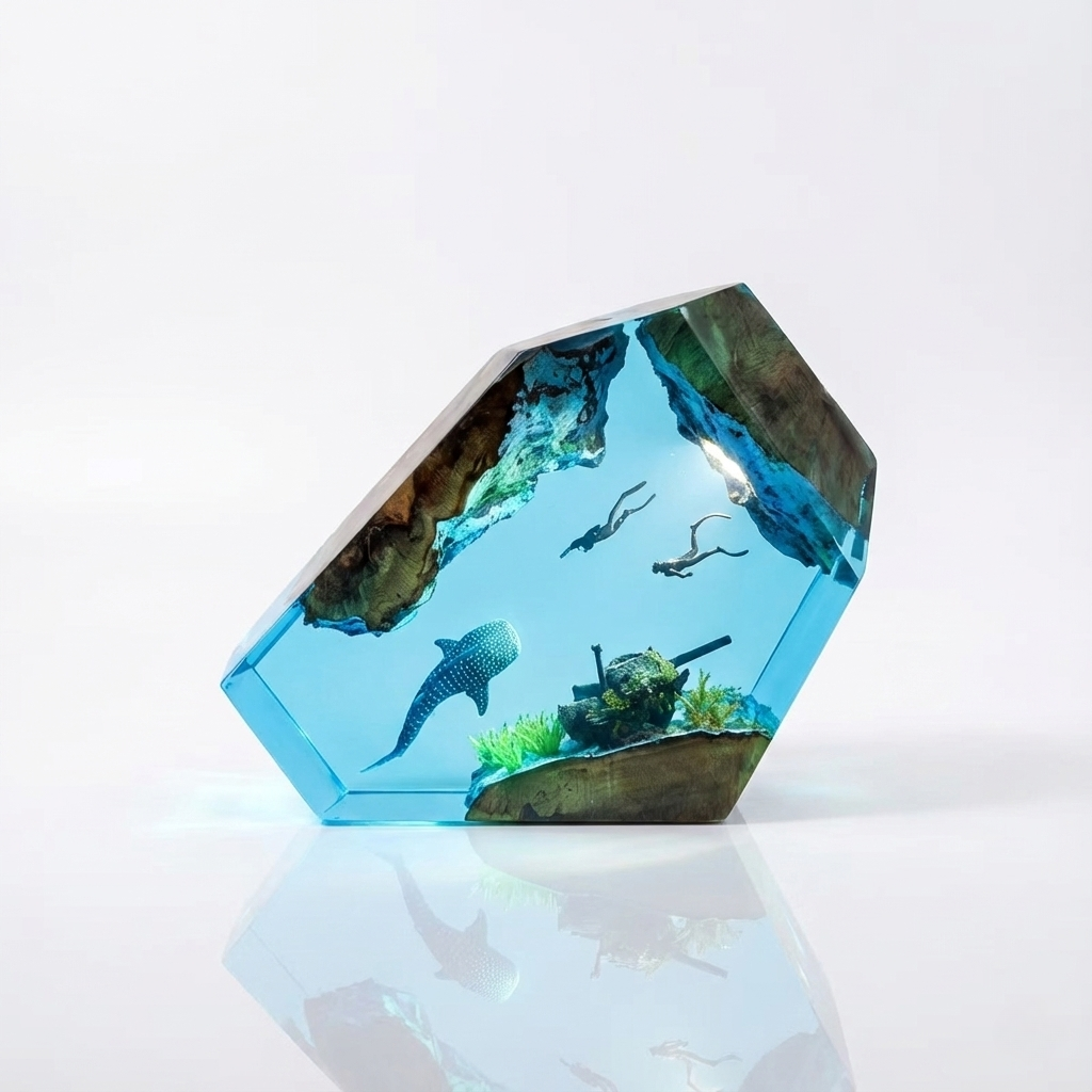 Aquarium - Lampada in Resina e Radica di ulivo