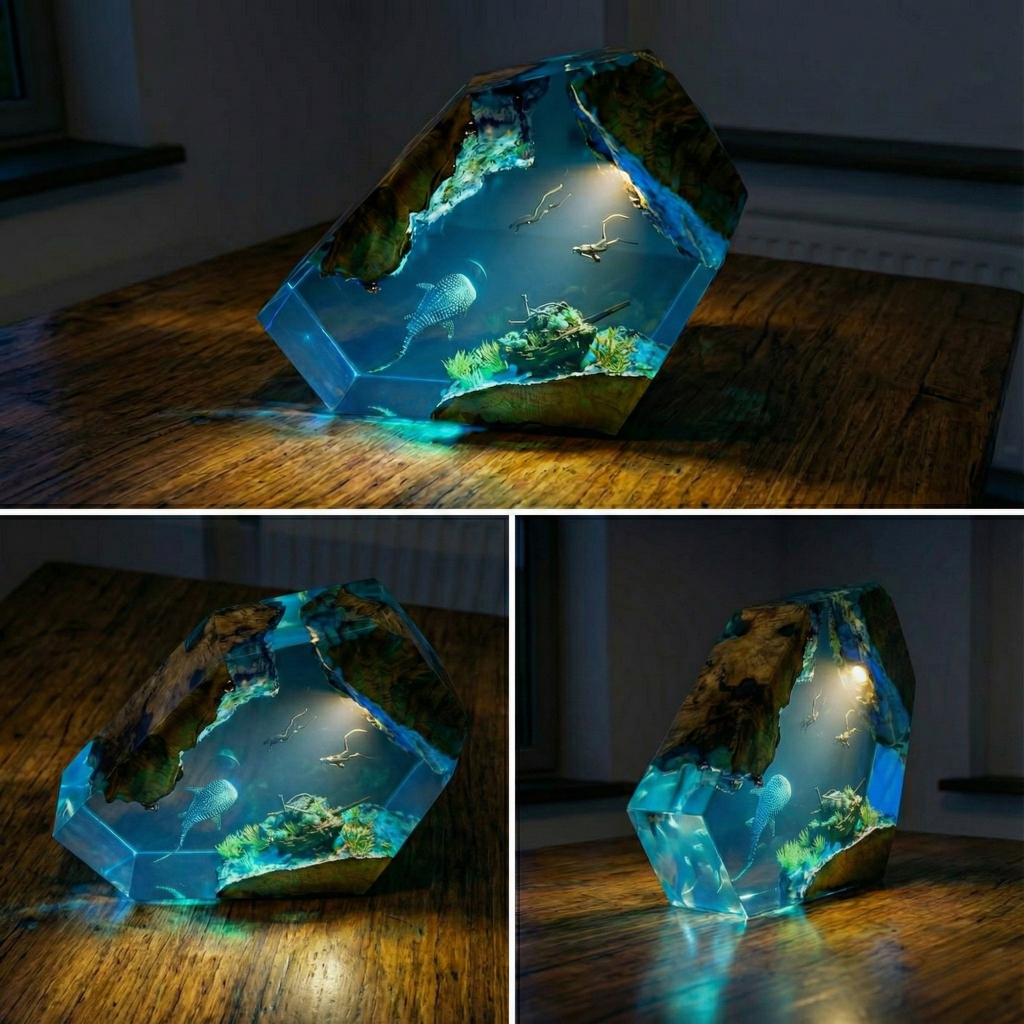 Aquarium - Lampada in Resina e Radica di ulivo