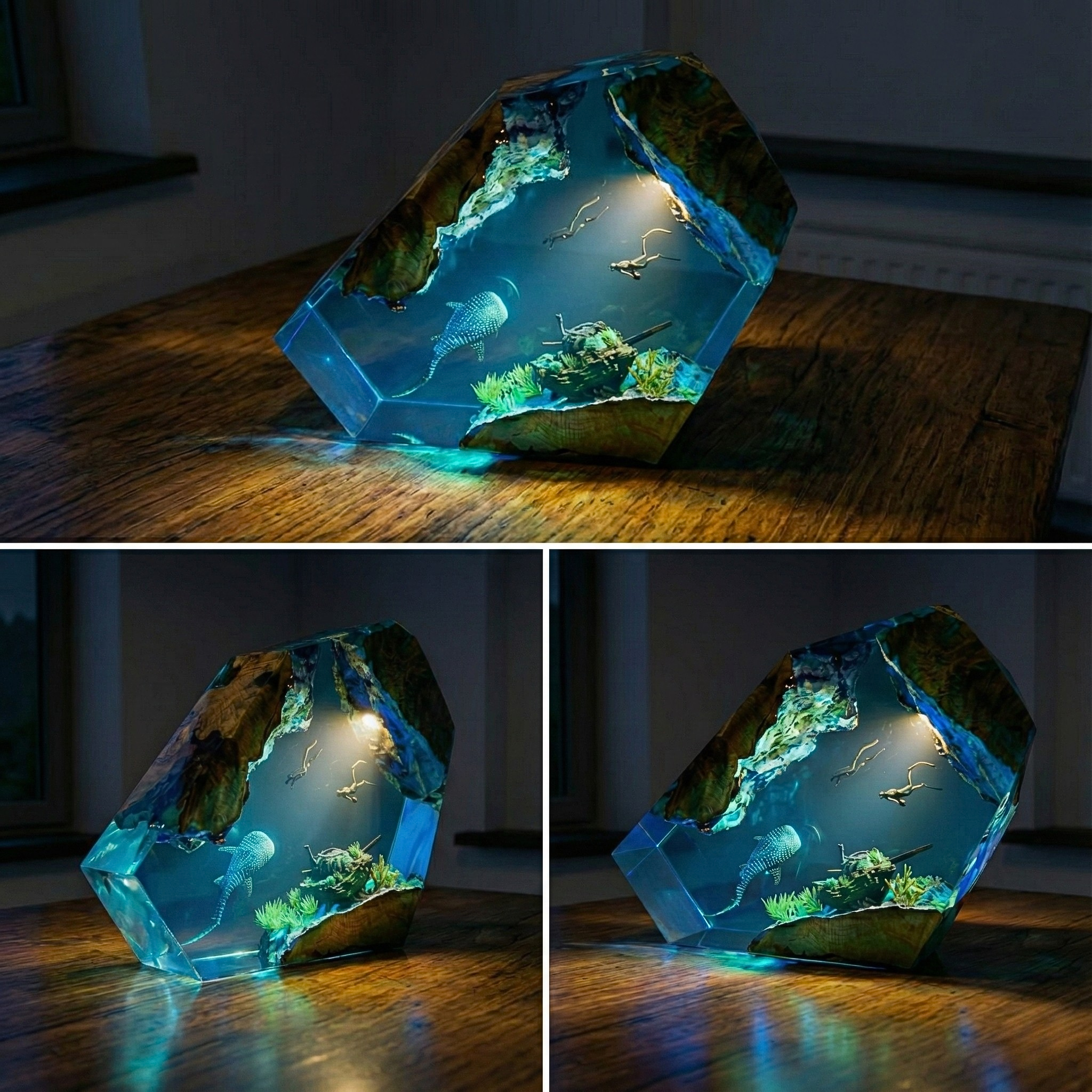 Aquarium - Lampada in Resina e Radica di ulivo
