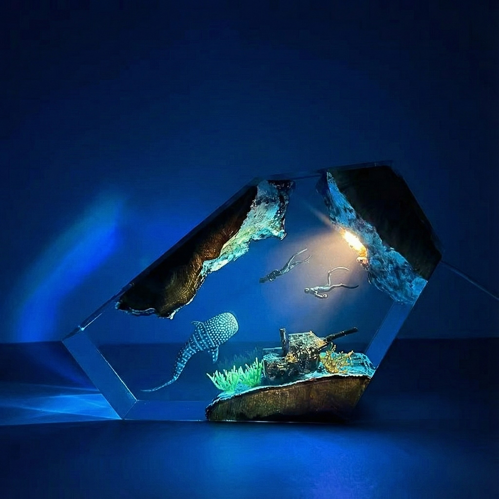 Aquarium - Lampada in Resina e Radica di ulivo