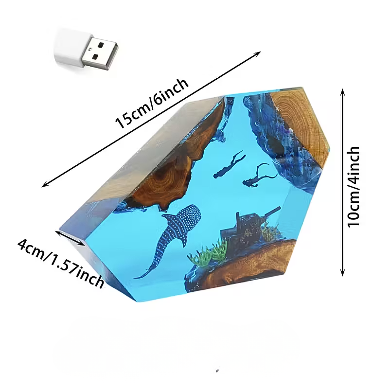 Aquarium - Lampada in Resina e Radica di ulivo